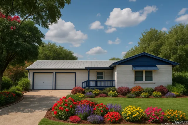a front view of a house with a garden