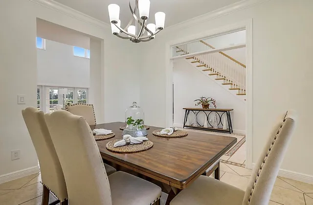 a view of a swimming pool and an outdoor space