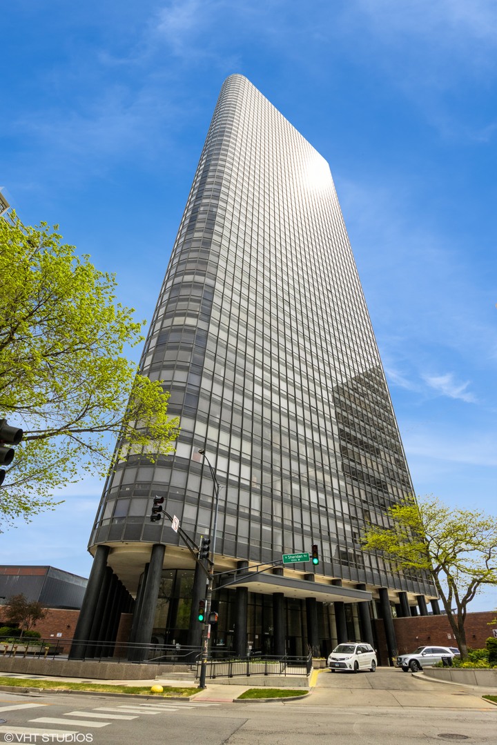 a view of a tall building