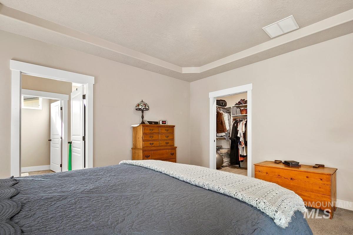 1213 West Lowry Street Meridian, ID 83646 - Photo 23 of 38 Bedroom with carpet flooring, a spacious closet, and a textured ceiling