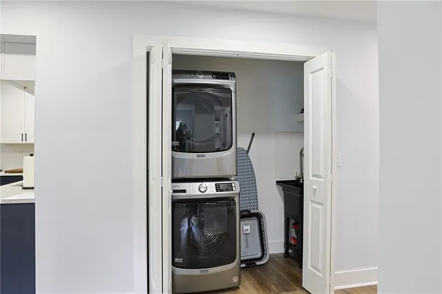 a view of a kitchen from a kitchen