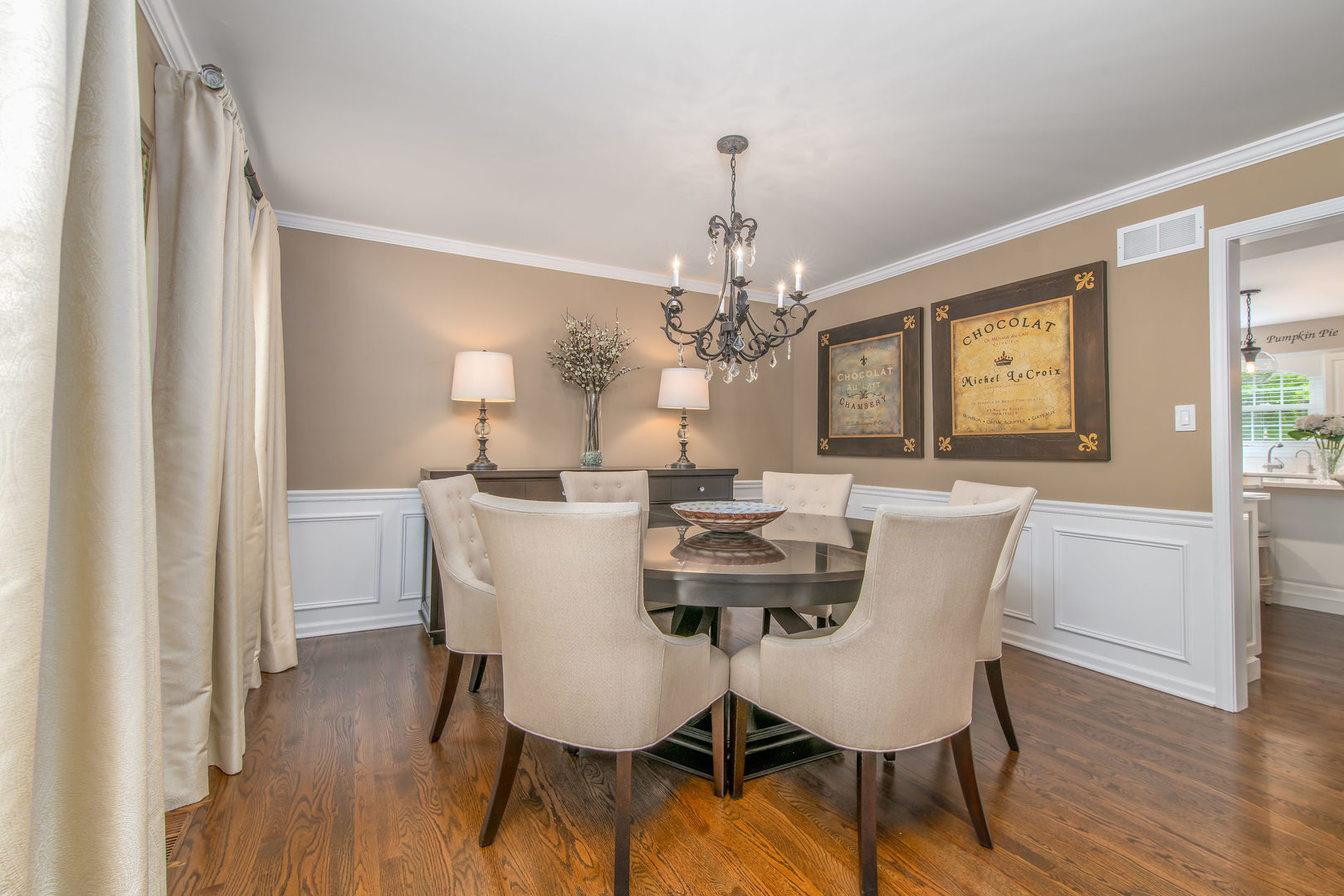 1608 Grommon Road Naperville, IL 60564 - Photo 6 of 48 a view of a dining room with furniture a chandelier and wooden floor