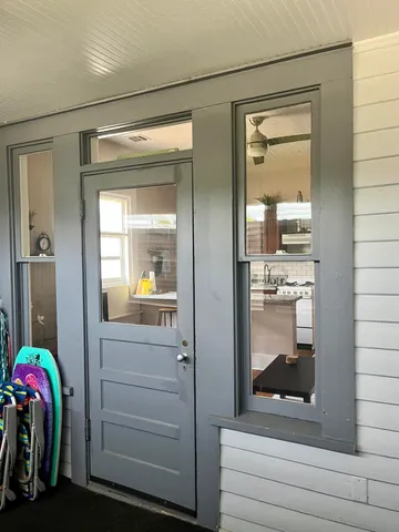 a bathroom with a mirror