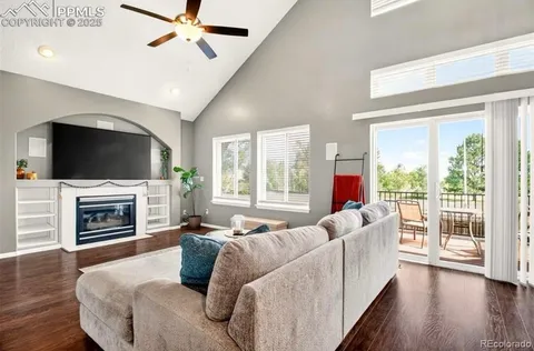 a living room with fireplace furniture and a flat screen tv