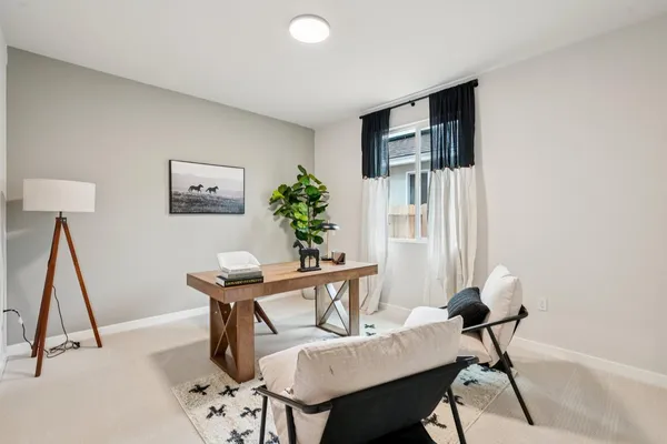 a view of a livingroom with furniture and a potted plant