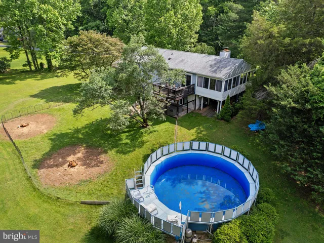 a view of swimming pool with a big yard