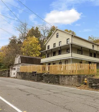 a view of a large white building