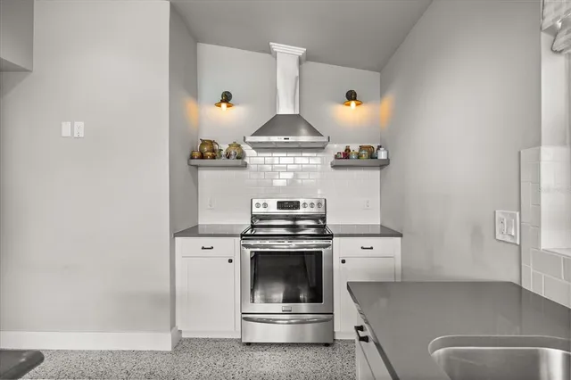 a stove top oven sitting inside of a kitchen