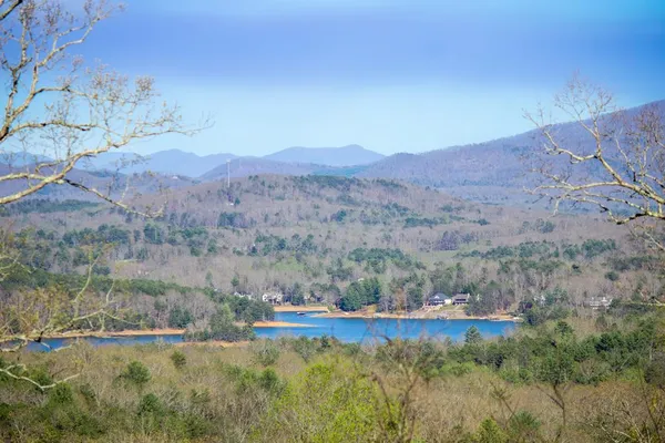 a view of lake and mountain