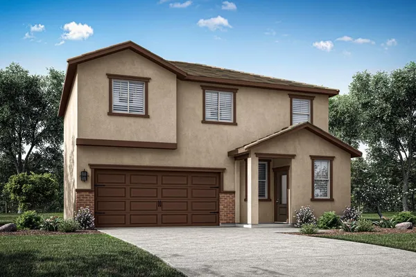 a front view of a house with a garage
