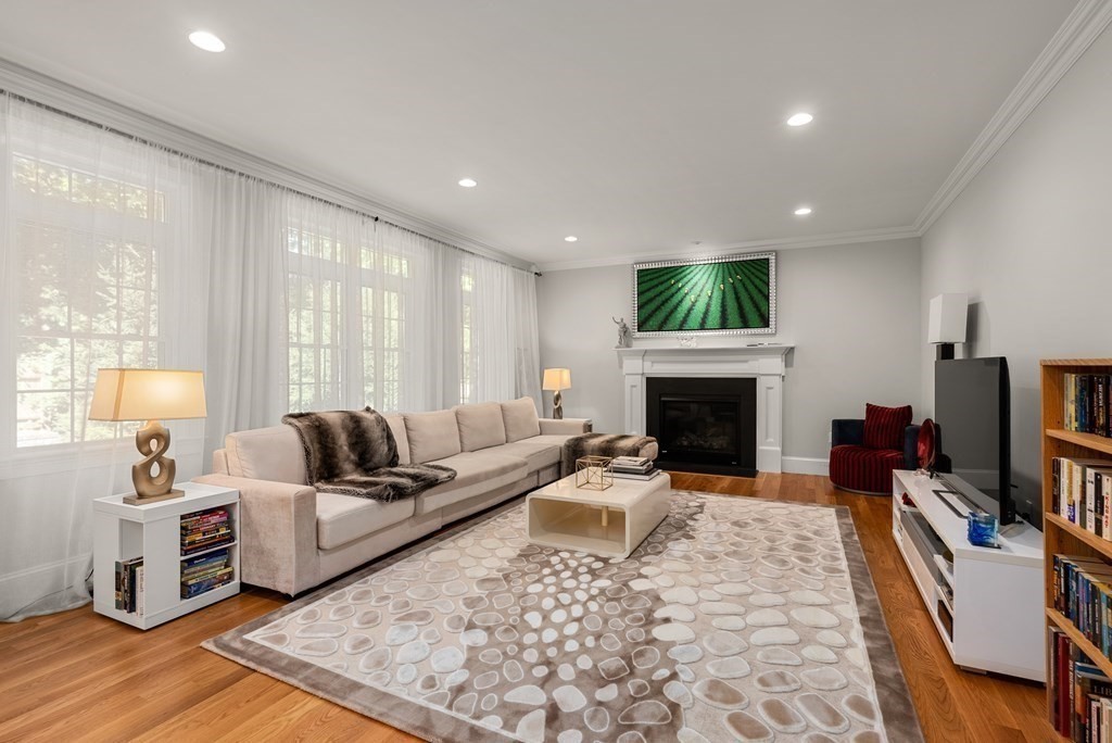 22 Dunedin Road Wellesley, MA 02481 - Photo 9 of 16 a living room with furniture a flat screen tv and a fireplace