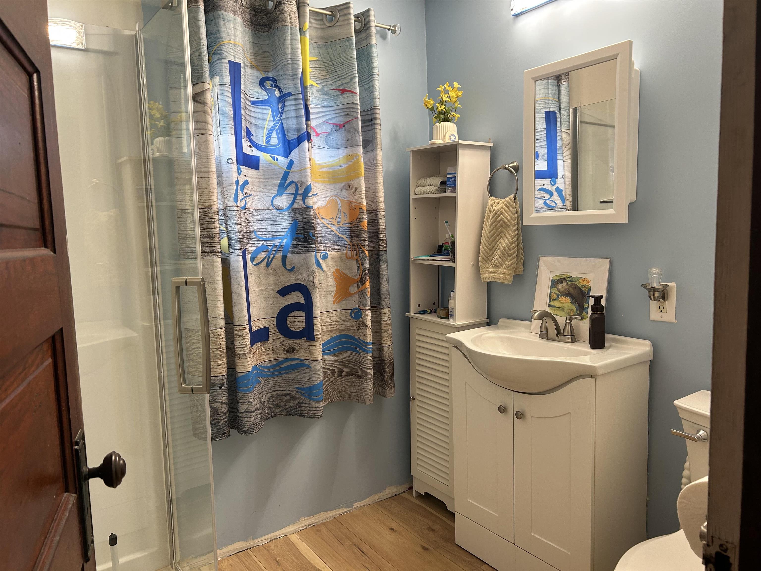 910 North 20th Street Superior, WI 54880 - Photo 13 of 39 Bathroom featuring light wood-style floors, vanity, and a shower with curtain