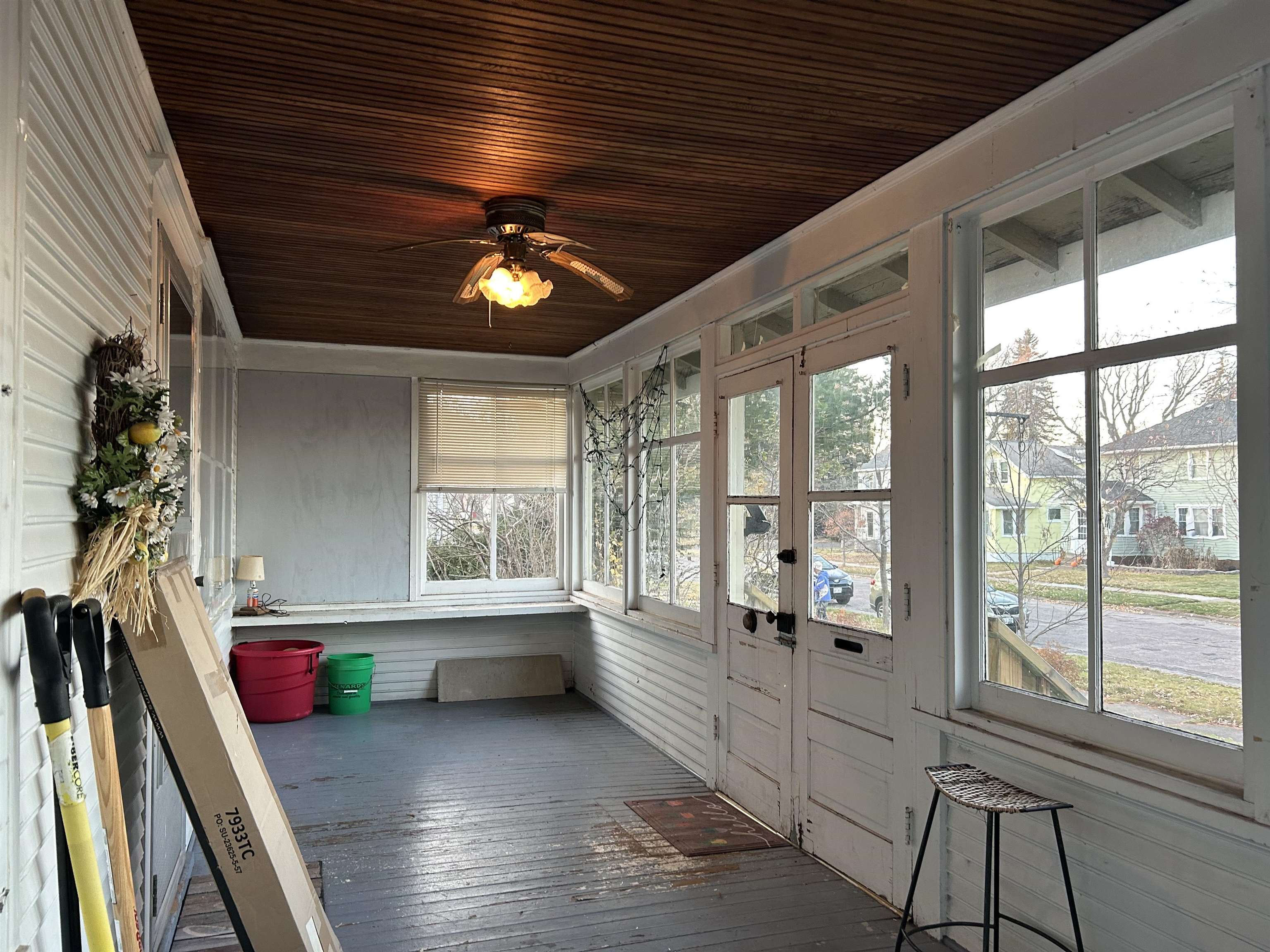 910 North 20th Street Superior, WI 54880 - Photo 8 of 39 Unfurnished sunroom with wood-type flooring, a ceiling fan, and wood ceiling