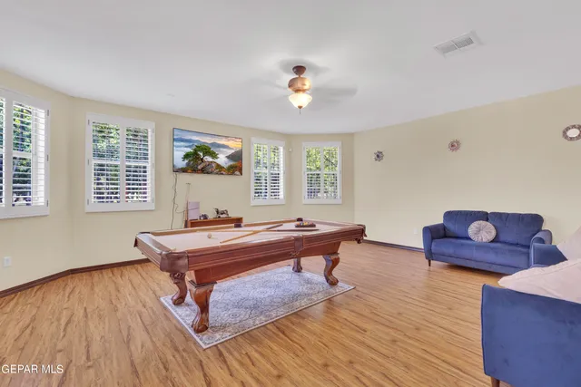 a room with a fireplace