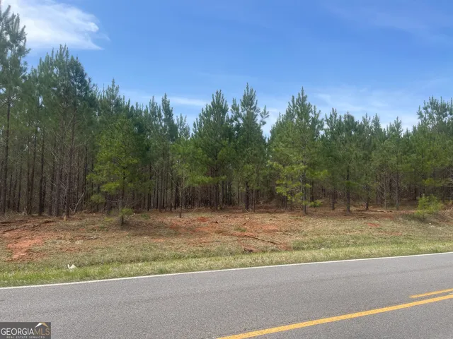 a view of a yard with a space and wooden fence