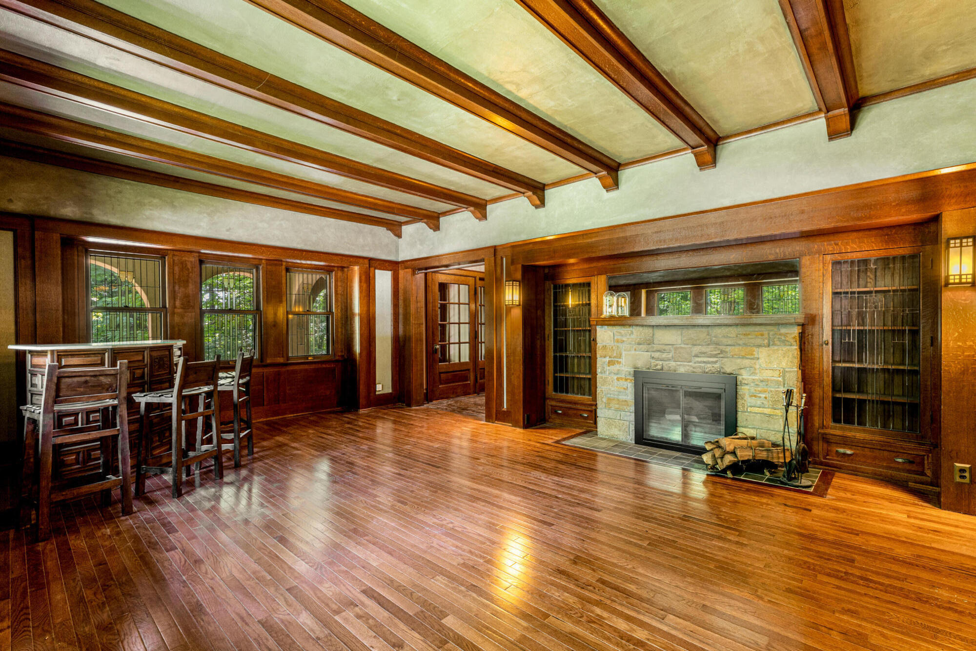 6789 North Elm Tree Road Glendale, WI 53217 - Photo 2 of 31 HIgh beamed ceilings - looking towards patio & entry foyer
