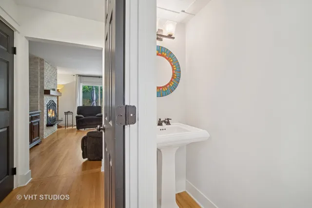 a bathroom with a sink and mirror