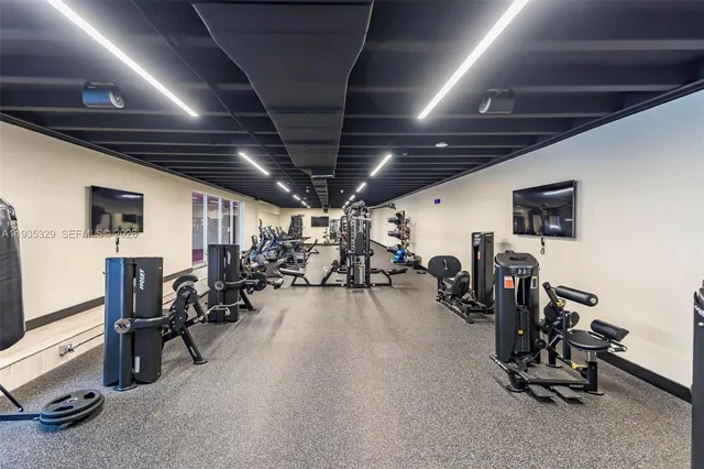 a view of a room with gym equipment