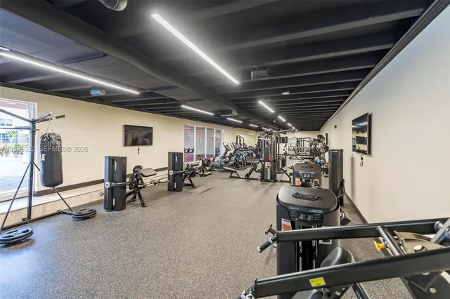 a view of a room with gym equipment