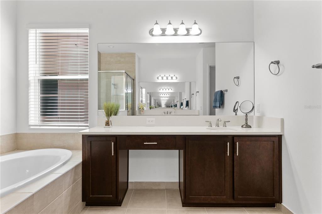 32558 Tree Of Life Avenue Wesley Chapel, FL 33543 - Photo 18 of 73 a bathroom with a sink double vanity granite tub and a mirror