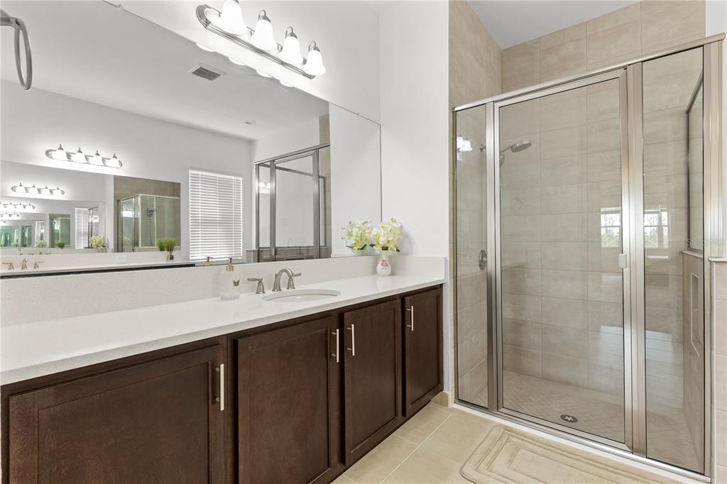 32558 Tree Of Life Avenue Wesley Chapel, FL 33543 - Photo 19 of 73 a bathroom with a double vanity sink mirror and shower