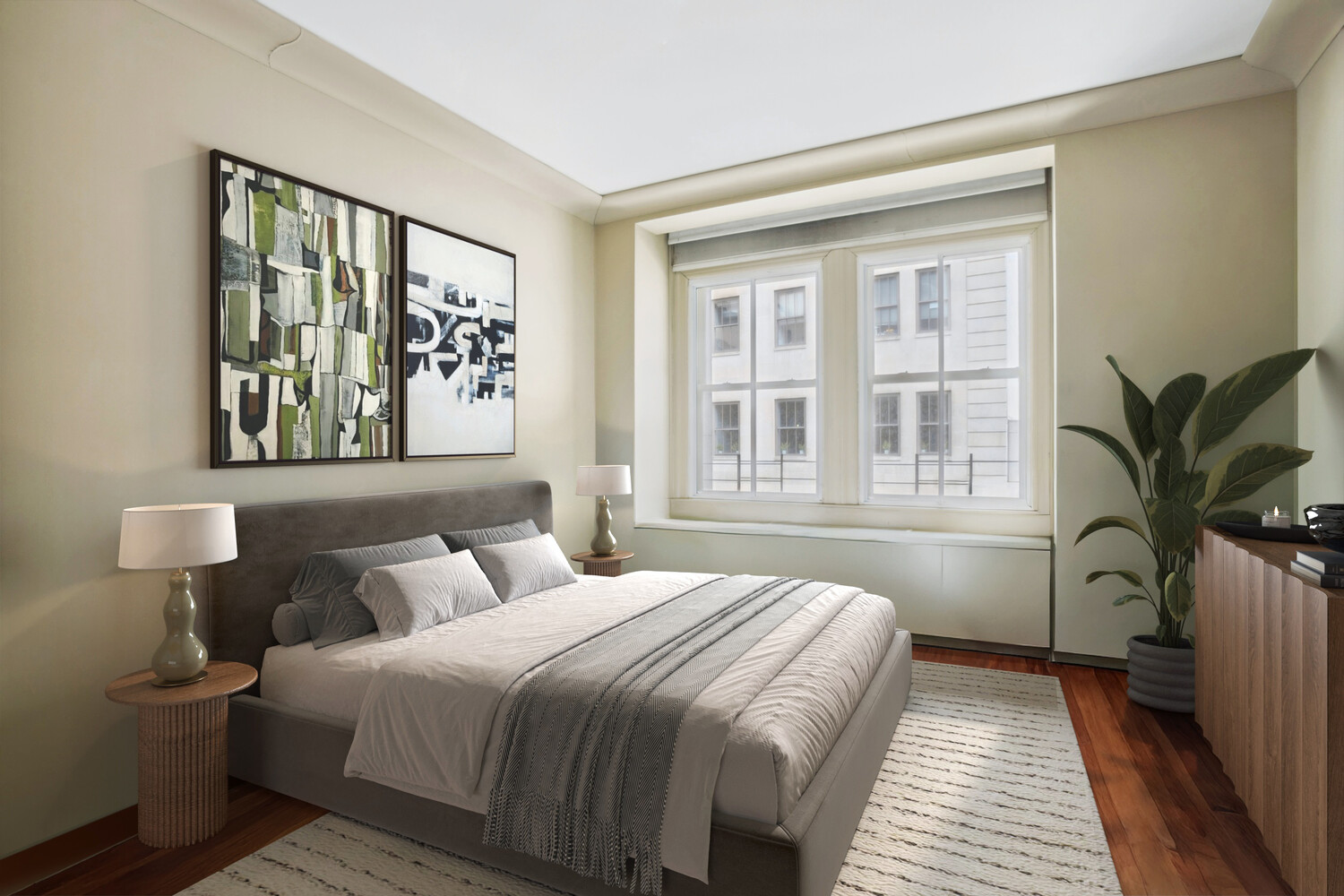 55 Wall Street, Unit 834 Manhattan, NY 10005 - Photo 4 of 10 a bedroom with a large bed and a window