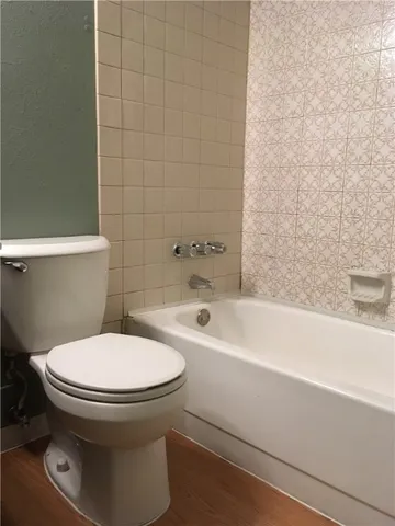 a bathroom with a toilet and a bathtub