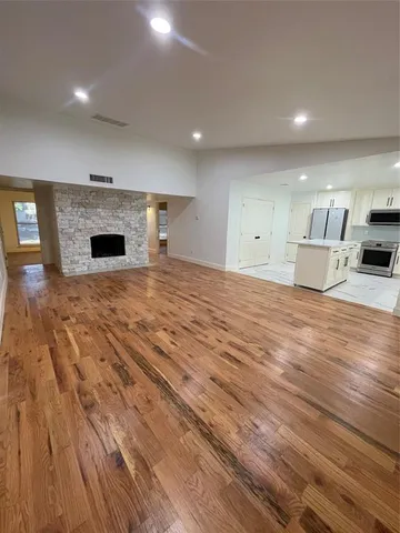 a view of a livingroom with a fireplace
