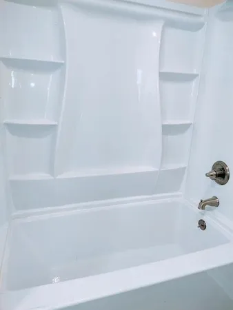 a bathroom with a bathtub