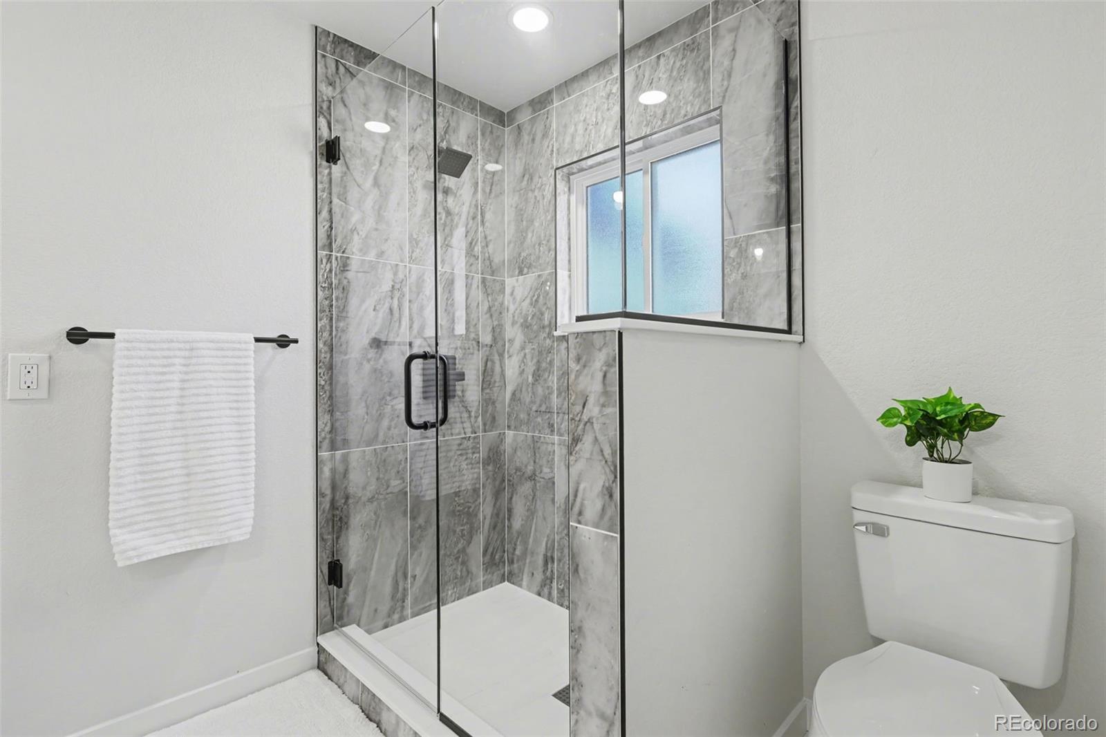1002 Milky Way Colorado Springs, CO 80905 - Photo 16 of 39 a bathroom with a shower a toilet and a sink