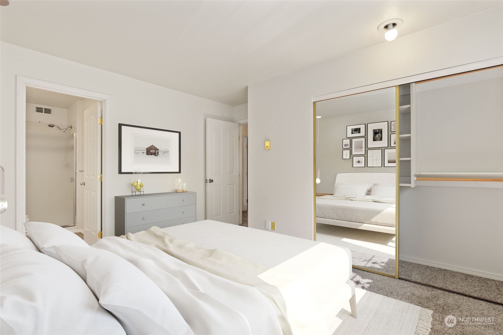 1830 South 336th Street, Unit C201 Federal Way, WA 98003 - Photo 16 of 30 a bedroom with a bed and a view of bathroom