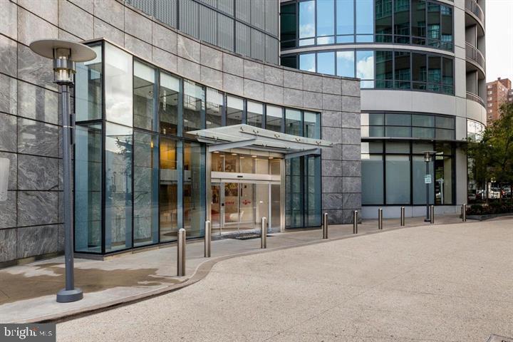 a view of a building with a parking space