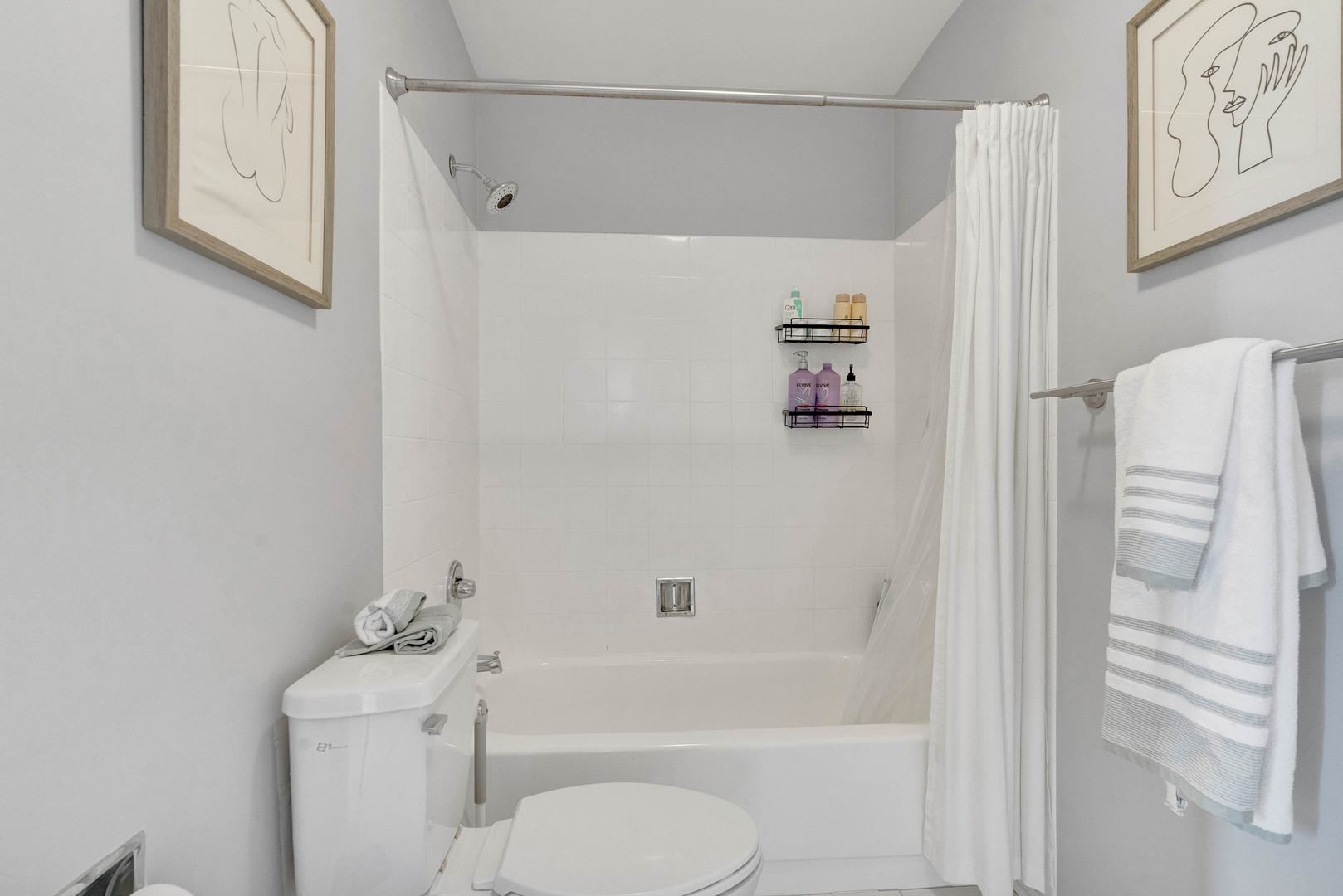 780 South Federal Street, Unit 1210 Chicago, IL 60605 - Photo 13 of 20 a bathroom with a shower a toilet and a shower curtain