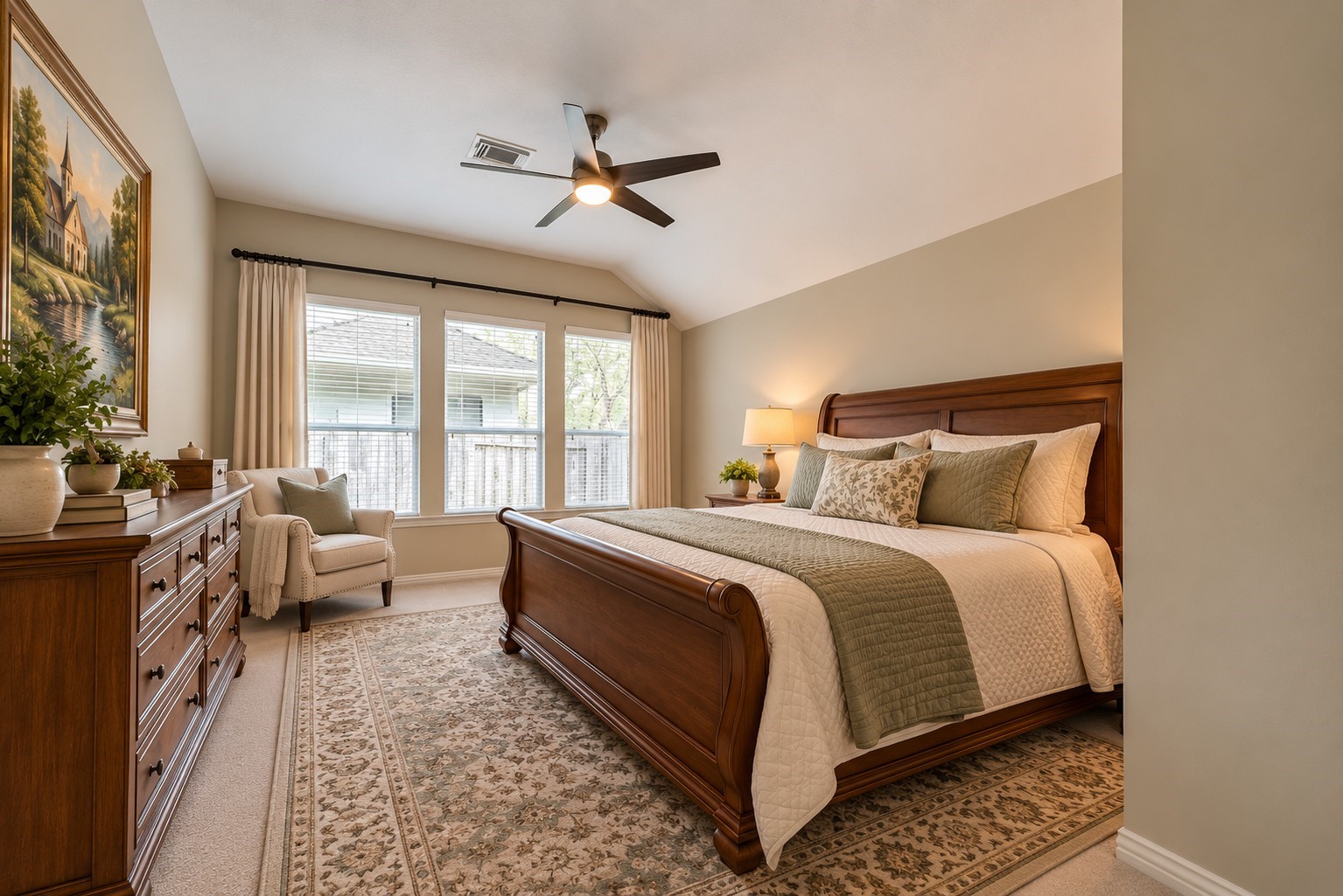 30910 Blue Ridge Park Lane Spring, TX 77386 - Photo 22 of 50 Experience serene elegance in this virtually staged primary bedroom, featuring a cozy, well-lit atmosphere with tasteful furnishings and a warm, inviting palette.