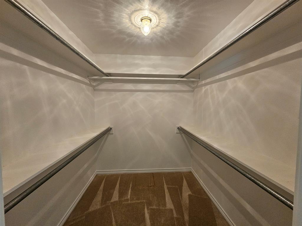 1521 Rice Road, Unit Z101 Tyler, TX 75703 - Photo 13 of 25 Walk-in closet with carpet flooring, multiple shelving units, and integrated hanging rods