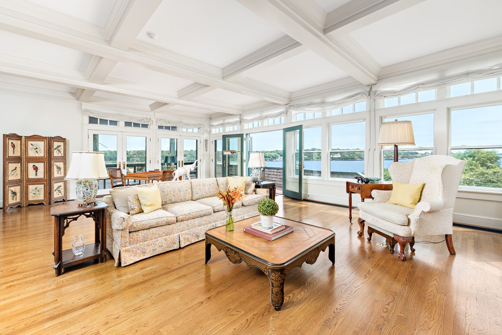 147 Beavertail Road Jamestown, RI 02835 - Photo 29 of 46 Formal living room with coffered ceiling and fireplace.