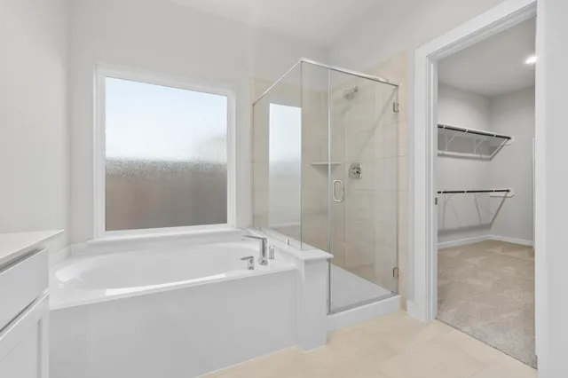 a bathroom with a bathtub and a shower