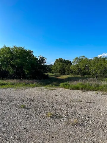 a view of a field with trees in background