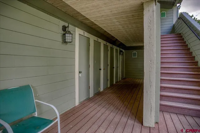 a view of wooden balcony