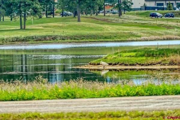 a view of a lake with a big yard