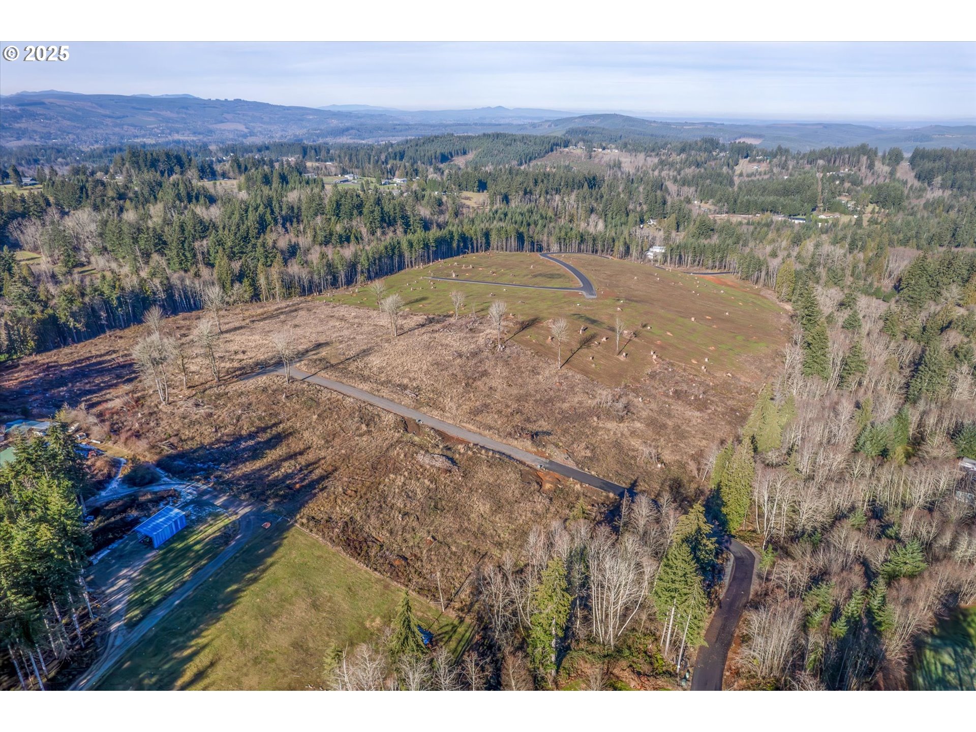 a view of a yard with a mountain