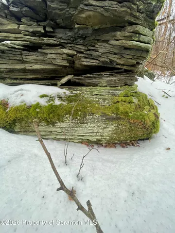 a view of snow on the side of a road