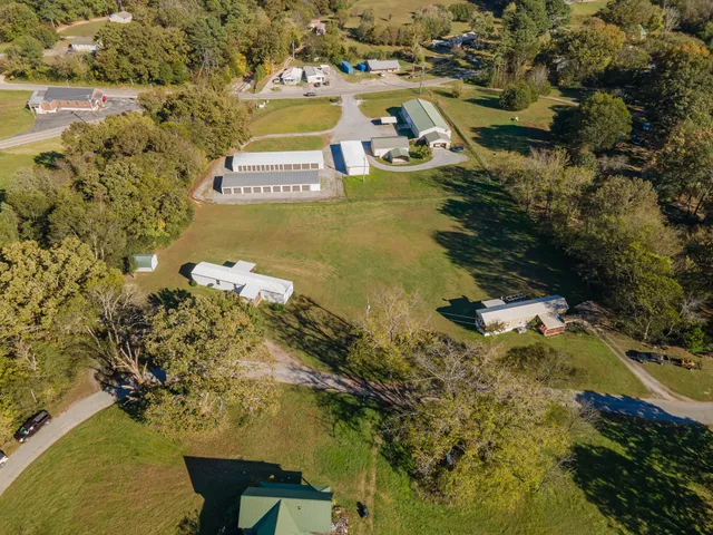 a view of a big yard with large trees