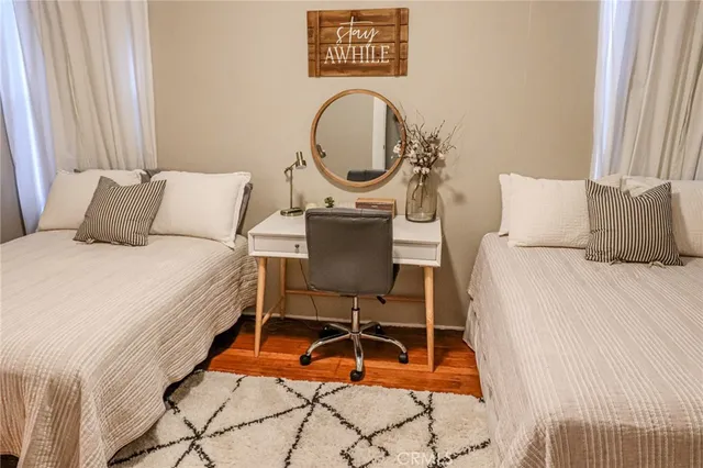 an aerial view of a house with outdoor space