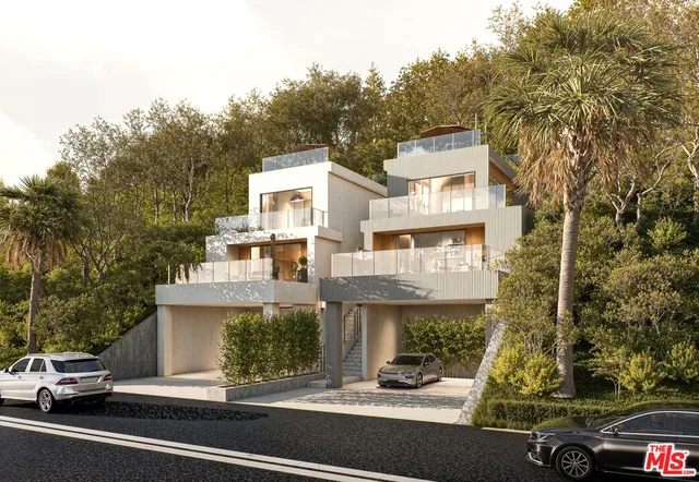 a view of a car parked on the side of a street