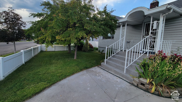 Entrance to property with a chimney