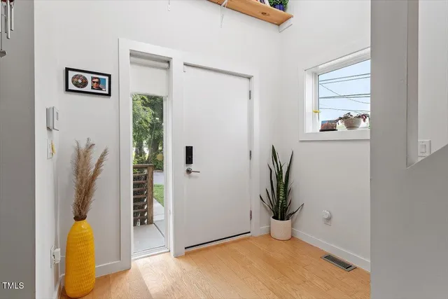 a view of a room with shelves