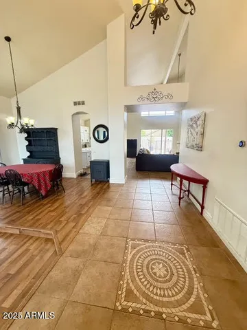 a lobby with furniture and window