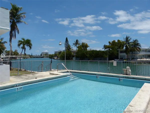 a view of swimming pool with a yard and lake view