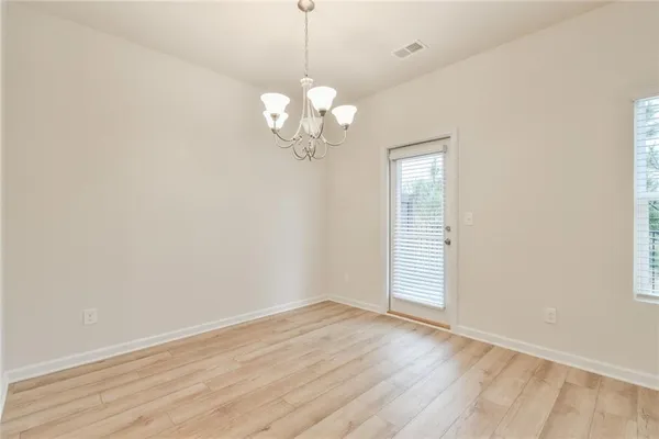a view of a chandelier in a room
